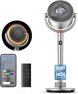 40 Inch Smart RGB Pedestal Fan, 20dB Silent Standing Fans for Bedroom, 120°+120° Oscillating Cooling Fan, Wi-Fi/Voice Control, DC Motor, 9 Speeds, 6 Modes, 12H Timer, 90 ft Circulator, Silver