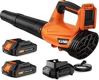 Leaf Blower, Electric Cordless Leaf Blower with 2 Batteries and Charger, 2 Speed Mode, Lightweight Leaf Blowers for Blowing Leaves, Patio Cleaning, Lawn Care and Dust, Orange