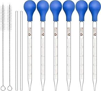 Weewooday Glass Droppers Pipettes Graduated Lab Dropper Glass Liquid Pipette with Big Rubber Hats 20 cm Stir Rod Washing Brush Transfer for Liquid Essential Oil(16 Pieces,Blue,10 ml)