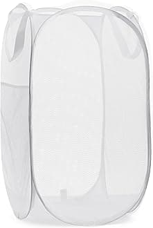 Handy Laundry Collapsible Mesh Pop Up Hamper with Wide Opening and Side Pocket - Breathable, Sturdy, Foldable, and Space-Saving Design for Clothes and Storage (White)