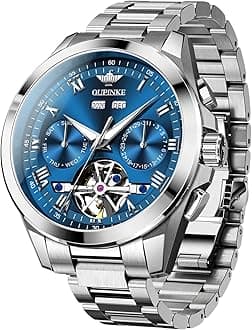 Watch for Men Automatic Wristwatch 3D Dial with 5ATM Waterproof Luminous Calendar Skeleton Watches-Sapphire Crystal Tungsten Steel Strap