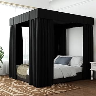 Hvqic Black Canopy Bedding - 4 Corner Post California King Lightproof Bed Drapes for Adults & Girls Bedroom Decoration