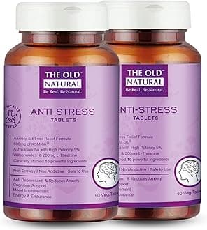The Old Natural Anti Stress Tablets - Ashwagandha Ksm 66 Extract, L-Theanine, Brahmi, Chamomile Combination For Relieving Stress (Pack of 2-120 Tablets)