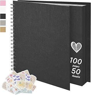 12X12 Inch DIY Scrapbook Photo Album, Kraft Blank Paper Scrap Book 100 Pages Memory Book for Wedding Family, Black