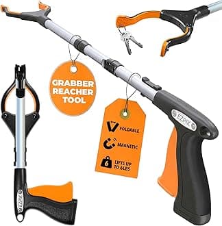 EZPIK Pro 36" Flexible Folding Grabber Tool for Elderly + Magnets, Reacher for Disabled & Seniors Heavy Duty Rotating Grippers for Reaching Underneath, Trash Grabbers & Pickers for Mobility