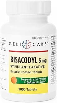 GeriCare Bisacodyl 5 mg Laxative Coated Tablet | Generic for Dulcolax | Stimulant Laxative | Gentle Overnight Constipation Relief 1000 Count (Pack of 1)