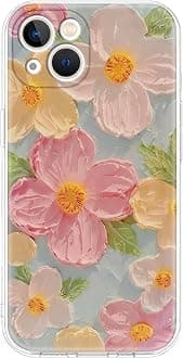 Cute Case for iPhone 13, Colorful Retro Oil Painting Printed Flowers Case, Aesthetic Floral Pattern Soft TPU Shockproof Cover for Girls Women