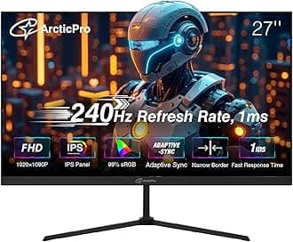 ArcticPro 27 inch Gaming Monitor 240Hz, FHD 1080p, IPS Panel, 1ms Response Time, Adaptive sync, PC Computer Monitor, 3-Sided Frameless, Ultra Slim, 120% sRGB, Bluelight Filter, HDMI & DP Ports,Black