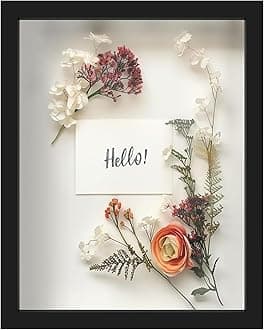 FrameWorks 11" x 14" Black Wood Frame - Soft Felt Backing, Tempered Glass and Elegant White Ball Pins Included