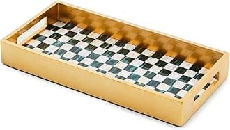 MACKENZIE-CHILDSLacquer Vanity Tray with Handles, Rectangular Tray for Dresser and Home Decor, Black-and-White Courtly Check