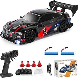 1:24 Scale RC Drift Car 4WD 2.4GHz 30KM/H High-Speed Racing Sports Toy Car with LED Lights, Racing and Drift Wheels (8607-Black)