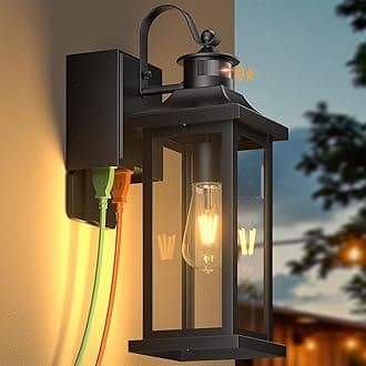 Roravilia Motion Sensor Outdoor Light for House with GFCI Outlet, 18” Large Dusk to Dawn Exterior Light Fixture IP65 Waterproof Exterior Lantern Porch Light Patio Garage Wall Sconce, 2 Receptacles