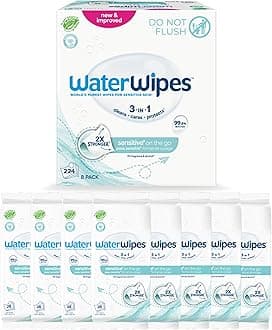 Sensitive+ On The Go Wipes, 3-In-1 Cleans, Cares, Protects, 99.9% Water, Unscented & Hypoallergenic Wet Wipes, 224 Count (8 Packs)