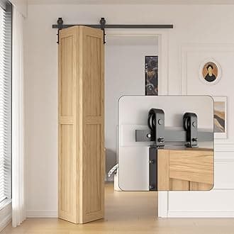 24" Bi-Folding Sliding Barn Door Hardware Kit, 2FT Heavy Duty Track Roller Kit for 2 Doors Side Mounted,Smoothly and Quietly,Easy to Install,No Door Panel,Black