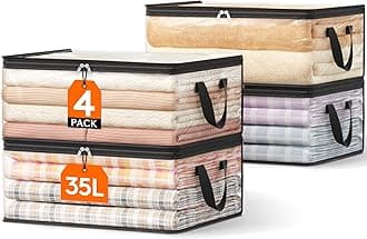 Lifewit 4 Pack Clear Clothes Storage Bags, 35L Plastic Blanket Vinyl Foldable Moving Bags with Zipper, Closet Organizers and Storage Containers for Bedding, Duvet, Pillow