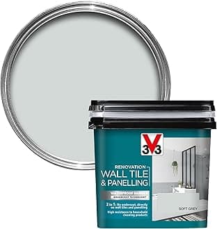 V33 Renovation Wall Tile & Panelling Paint - No Undercoat Needed - For High Moisture Surfaces - Resistant To Temperature Variations - Soft Grey Satin 750ml