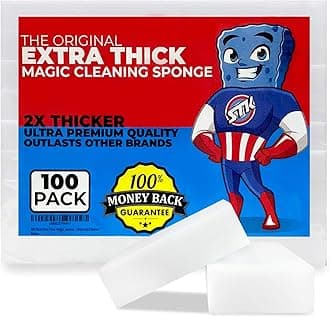100 Pack Extra Thick Magic Cleaning Sponges - Eraser Sponge for All Surfaces - Double Thickness - Kitchen-Bathroom-Furniture-Leather-Car-Steel - Just Add Water - Melamine - Universal Cleaner
