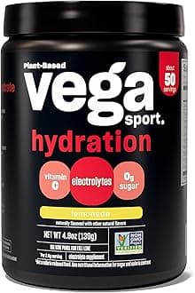 Vega Sport Hydration Electrolyte Powder, Lemonade - Post Workout Recovery Drink for Women and Men, Vitamin C, Vegan, Keto, Sugar Free, Dairy Free, Gluten Free, Non GMO, 4.9 oz