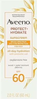 Aveeno Protect + Hydrate Moisturizing Face Sunscreen For Normal Skin Type Lotion With Broad Spectrum Spf 60&Prebiotic Oat,Weightless&Refreshing Feel,Paraben-Free,Oil-Free,Oxybenzone-Free,2.0 Ounces