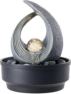 Indoor Water Fountain with Rolling Ball LED Light, Indoor Water Feature Realistic Table Top Waterfall, Desktop Fountains for Decoration Relaxation, 3 Pin UK Plug Included