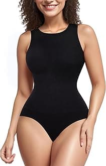 BRABIC Womens Bodysuit Shapewear for Tummy Control Seamless Sleeveless Tank Tops Body Shaper (Black Sleeveless, Large)