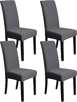 Amazon Basics Stretch Dining Chair Slipcover, Jacquard Diamond Lattice, Set of 4, Dark Grey