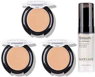 3 Pack Full Coverage Concealer Cream Makeup & 1PC Pore Minimizer Face Foundation Primer, Waterproof Matte Smooth Concealer Corrector for Dark Spot Under Eye Circles, 3×6g/0.2Oz (#30 Light Natural)
