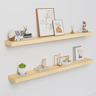 White Oak Floating Shelves for Wall, 60 Inch Long Fireplace Mantel, 2 Inch Thick Sturdy Wall-Mounted Floating Shelf, 8 Inch Deep Wood Shelves for Kitchen Living Room Bedroom Bathroom, 2-Pack