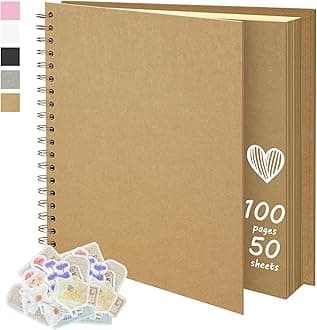 10X10 Inch DIY Scrapbook Photo Album, Kraft Blank Paper Scrap Book 100 Pages Memory Book for Wedding Family, Kraft Color