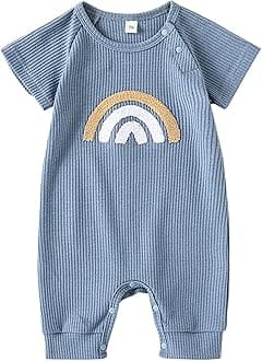 Infant Toddler Boys Girls Short Sleeve Romper Rainbow Prints Ribbed Summer Bodysuits Dress Outfit 6 Months