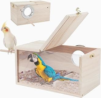Rypet Parakeet Nesting Box Transparent Design, Thwartwise Bird Nest Breeding Box with Perch Wood Bird Cage House for Cockatiel Lovebirds Budgie Finch Parrotlets Canary XL