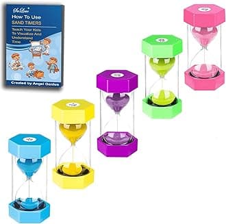 SuLiao Hourglass Sand Timer for Kids: Large Acrylic Unbreakable Sand Clock 2/3/5/10/20/30 Minutes, Plastic Sand Watch, Colorful Hour Glass Sandglass for Classroom Games Kitchen (Pack of 6)
