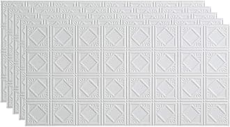 FASÄDE Traditional Style/Pattern 4 Decorative Vinyl 2ft x 4ft Glue Up Ceiling Panel in Matte White (5 Pack)