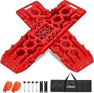 Nilight Recovery Off-road Traction Boards with Jack Lift Base Emergency Tire Ladder Mats For 4WD 4X4 Mud Sand Snow with 2PCS Mounting kit Carry Bag 2 leashes (Red)