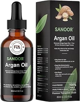 SANOOR® Moroccan Mirage Pure Argan Elixir – 100% Pure Cold‑Pressed Moroccan Argan Oil for Hair Growth, Skin Hydration & Scar Treatment – Lightweight Hair Conditioner, Vitamin E Antioxidant 60 ml