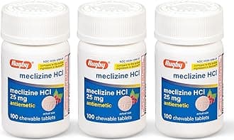 - Rugby Meclizine Chewable Tablets 25mg - Anti-Nausea Medicine Helps with Motion Sickness - 100 Count (3 Pack)