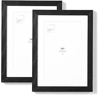 Opposite Wall - Set of 2-5x7 in - Black Solid Oak Wood Picture Frames with Mat - Wall Hanging & Tabletop Photo Frame - Pictures Display 4x6 with Mat, 5x7 without - Office, Gallery & Home Decor