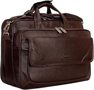 Leather World Synthetic Leather Briefcase 15.6 Inch Dark Brown Laptop Expandable Messenger Shoulder Office Bag with Strap for Men and Women