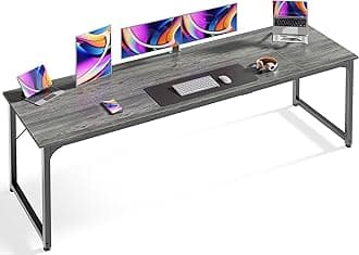 Huuger Computer Desk, 80 Inch Office Desk, Gaming Desk with Storage, Writing Desk Work Desk for Home Office, Study, Long Simple Desk, Large Legroom, Metal Frame, Grey