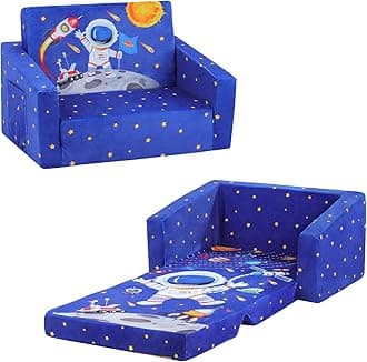 Children's Sofa Transformable 2-in-1, Stable Folding Armchair for Children with Pocket, Comfortable Children's Sofa Bed for Bedrooms and Games Rooms, Astronaut