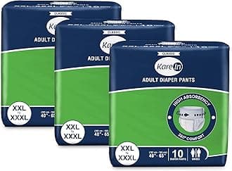 KareIn Classic Adult Diaper Pants, XXL-XXXL, 101-165 Cm (40"- 65"), 30 Count, Unisex, Leakproof, Elastic Waist, Wetness Indicator