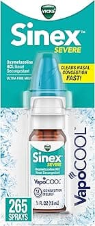 Sinex SEVERE Nasal Spray with VapoCOOL, Soothing Vicks Vapors, Decongestant Medicine, Relief from Stuffy Nose due to Cold or Allergy, & Nasal Congestion, Sinus Pressure Relief, 265 Sprays