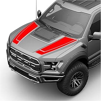 Hood Blackout Racing Stripes Vinyl Decal Sticker Kit- Compatible with Ford F150 Raptor 2014-2020 (Style 5, Red)