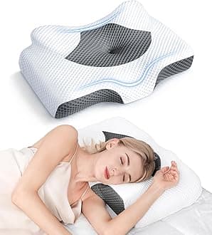 Osteo Cervical Pillow for Neck Pain Relief, Hollow Design Odorless Memory Foam Pillows with Cooling Case, Adjustable Orthopedic Bed Sleeping, Contour Support Side Back Stomach Sleepers