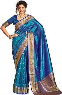SWORNOF Womens Kanjivaram Silk Saree with Zari Woven Saree With Blouse Piece