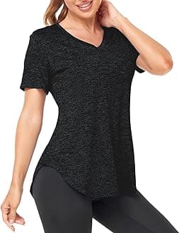 DeaviyaWomen's Sports T-Shirt Gym Tops V Neck UK, Short Sleeve Workout Top Running Yoga Shirts for Women, Activewear Short Tops, Dancing Exercise Tops Loose Fit, Quick Dry T Shirt