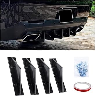 Augeny 4PCS Car Rear Lower Bumper Wing Lip Diffuser, Anti-Crash Straight Auto Shark Fin Spoiler Protector with Screws, Universal Rear Bumper Lip Diffuser Kit for Car SUV Truck (Straight/Black)