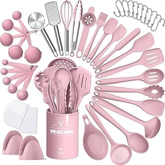 Silicone Cooking Kitchen Utensil Set, 43 Pcs Pink Cooking Utensils Set, Turner, Tongs, Spoon, Spatula, Kitchen Gadgets Tools Set For Nonstick Cookware, Heat Resistant (Dishwasher, BPA Free)