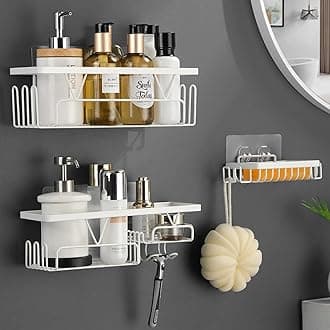 KEGII 3 Pack Shower Caddy, Bathroom Shower Shelf Organiser, White