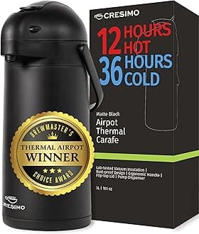 101 Oz Airpot Thermal Coffee Carafe - Black Stainless Steel Coffee Dispenser with Pump - Thermal Beverage Dispenser - Thermos Coffee Carafe for Keeping Hot Coffee & Tea Hot For 12 Hours -